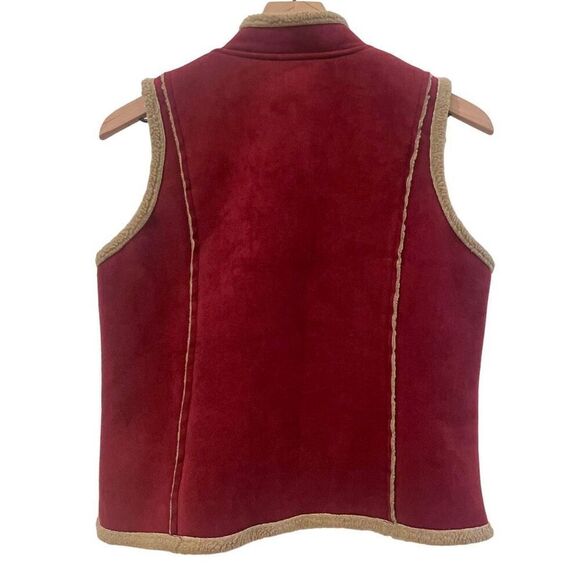Boden Maroon Sherpa Lined Faux Suede Vest Size M - Picture 2 of 8